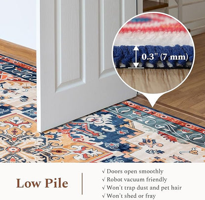 Rugflix 5x7 Area Rug for Living Room, Machine Washable Area Rugs with Non-Slip Backing, Large Soft Boho Vintage Rug for Bedroom, Dining Room, Low Pile Carpet, Kids Pet Friendly, Red