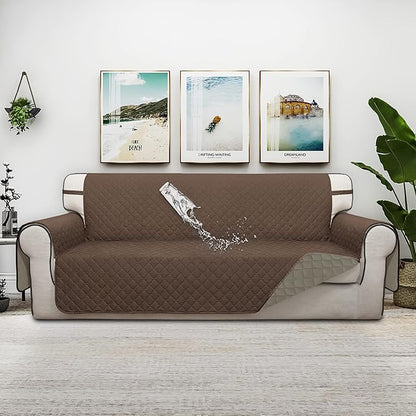 ISSUNTEX Double Protection 100% Waterproof Sofa Covers for Living Room, Reversible Couch Covers for 3 Cushion Couch Sofa, Furniture Protector Sofa Cover for Pets (X Large, Brown/Beige)