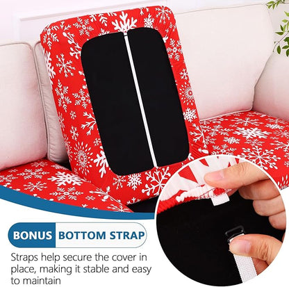 hyha Printed Couch Cushion Covers, Floral Sofa Covers Washable for Cushion Couch, Stretch Pattern Outdoor Cushion Covers for Patio Furniture with Elastic Bottom(Small, Christmas Snowflakes)