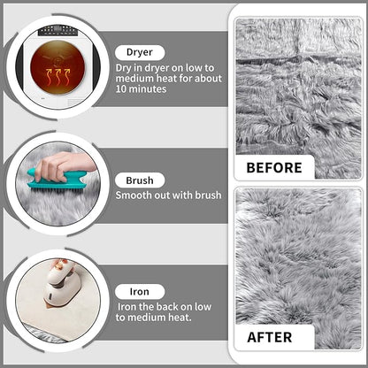 Ciicool Grey Fluffy Round Fur Area Rug for Bedroom, Circle Faux Fur Rugs for Kids Room, Cute Fuzzy Nursery Carpet, Shaggy Circular Rugs Floor Carpets for Teens Girls Rooms Home Decor, 4 x 4 Feet