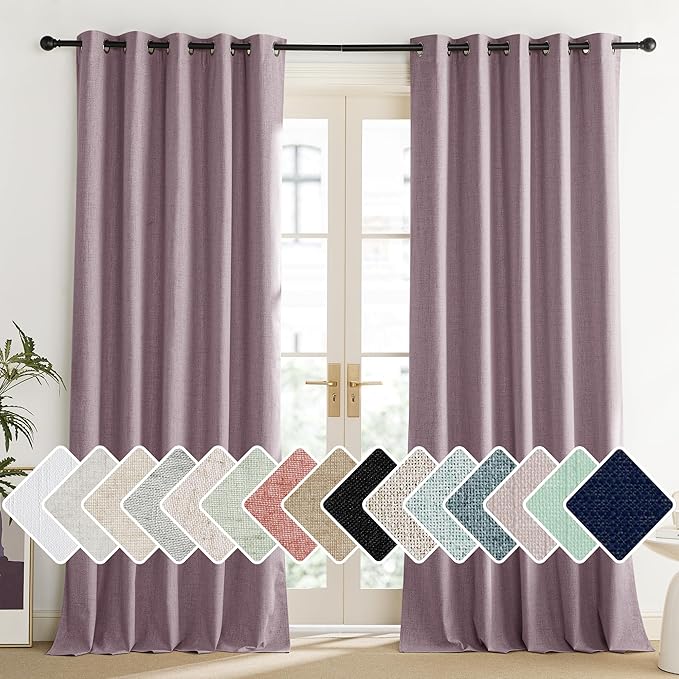 NICETOWN Chaise Mauve Vintage Linen 100% Blackout Curtains for Living Room, Thermal Insulated Curtains 120“ Long, Noise Reducing Window Treatment Drapes for Home Office, 62" Wide Per Panel, Set of 2