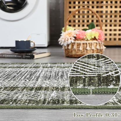 GarveeHome Small Bedroom Area Rug 3x5 Bordered Area Rug for Living Room Nursery Non Slip Kitchen Throw Carpet Low Pile Modern Rugs Washable Bathroom Mat Soft Green Rugs for Laundry Entryway