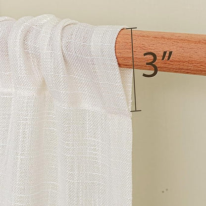 MYSKY HOME Small Window Natural Curtains for Kitchen, Short Cafe Curtains 24 Inches Long Semi Sheer Light Filtering Window Panels Rod Pocket Valance Drapes for Bathroom Basement, 2 Panels, 34" Wide