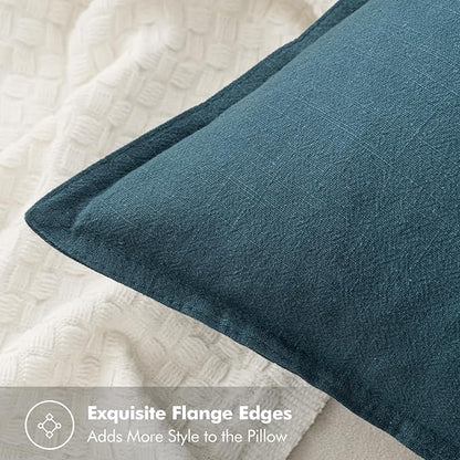 MIULEE Decorative Linen Euro Sham Pillow Covers 24x24 Blue Boho Farmhouse Neutral Couch Throw Pillows for Bed Pack of 2 Accent Coastal Modern Pillowcase Summer Sofa Livingroom Home Decor