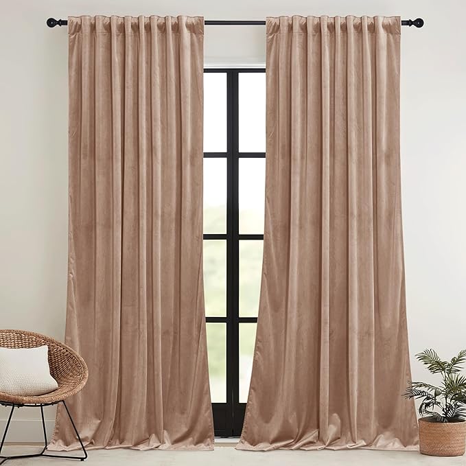 RYB HOME Blush Velvet Curtains 96 inches 2 Panels Set, Thermal Insulated Privacy Protect Decorative Drapes with Hook Tape for Dorm Hotel Room, W 52 x L 96 inches