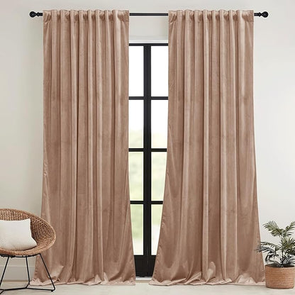 RYB HOME Blush Velvet Curtains 96 inches 2 Panels Set, Thermal Insulated Privacy Protect Decorative Drapes with Hook Tape for Dorm Hotel Room, W 52 x L 96 inches
