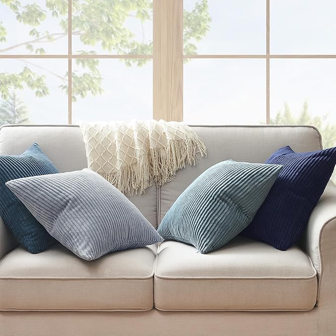 Topfinel Decorative Throw Pillow Covers Cushion Cases, Set of 4 Soft Velvet Modern Double-Sided Designs, Mix and Match for Home Decor, Pillow Inserts Not Included (12x12 inch, Blue)