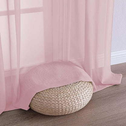 Chyhomenyc Blush Pink Sheer Curtains 90 Inches Long 2 Panels, Light Filtering Blush Pink Curtains for Living Room, Soft Gentle Voile Rod Pocket Bedroom Window Drapes, 59Wx90L Inch, 2PCS