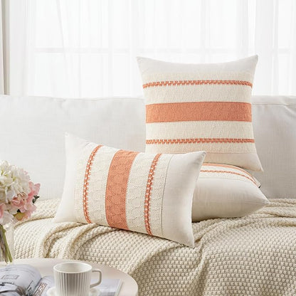 Fancy Homi Set of 1 Boho Coral Decorative Throw Pillow Cover 16x16 Inch for Couch Bed Sofa, Aesthetic Modern Organic Farmhouse Home Decor, Soft Cotton Cute Accent Macrame Woven Cushion Case