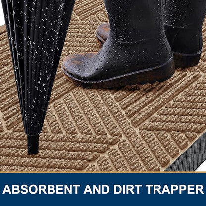 Smiry Front Door Mat Outside Entrance, Heavy Duty Sturdy Natural Rubber Doormat, Trap Dirt and Moisture, Easy Clean Low Profile Welcome Floor Mats for Indoor Outdoor Entry, 47x23 Inch, Coffee