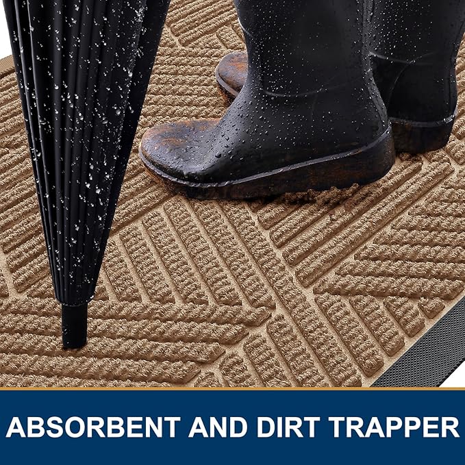 Smiry Front Door Mat Outside Entrance, Heavy Duty Sturdy Natural Rubber Doormat, Trap Dirt and Moisture, Easy Clean Low Profile Mats for Indoor Outdoor Entry, Irregular Triangle (59x40, Coffee)