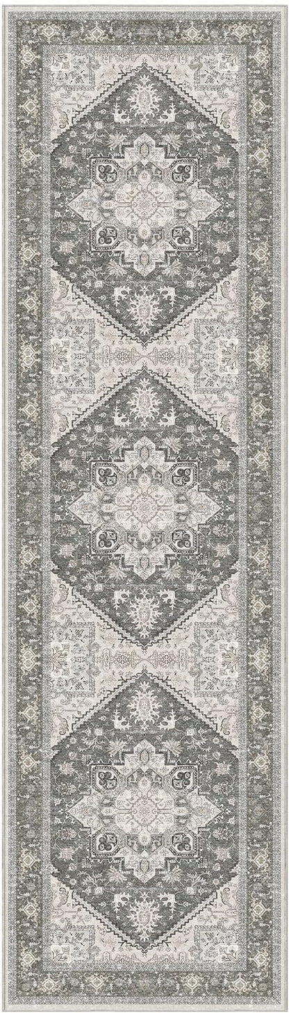 OPPODREAM Soft Entryway Rug 2x8, 2x8 Rug Runner, Washable Hallways Carpet 2 x 8 with Non Slip Backing, Low-Pile Bedside Carpet 2 x 8, Long, Faux Cashmere, Greenish Grey