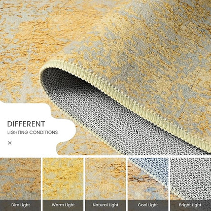 Area Rug 4x6 Rug Washable Boho Rugs Non Slip Low Pile Abstract Small Carpet for Entryway, Bedroom, Kitchen, Classroom, Kids Room, Office, Dorm, Dining Room (Orange, Silver & Gray)
