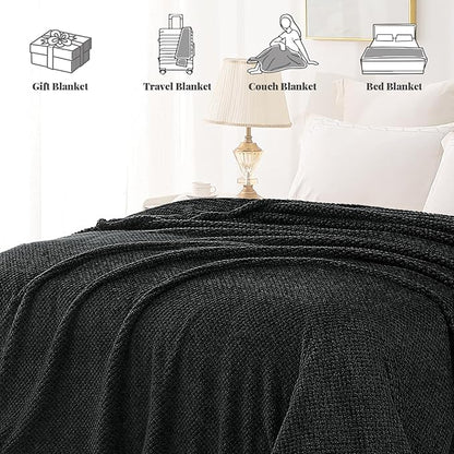 Whale Flotilla King Size Fuzzy Fleece Blanket for Bed, 90x104 Inch Fluffy Warm Soft Jacquard Blankets for All Season, Lightweight and Cozy, Black