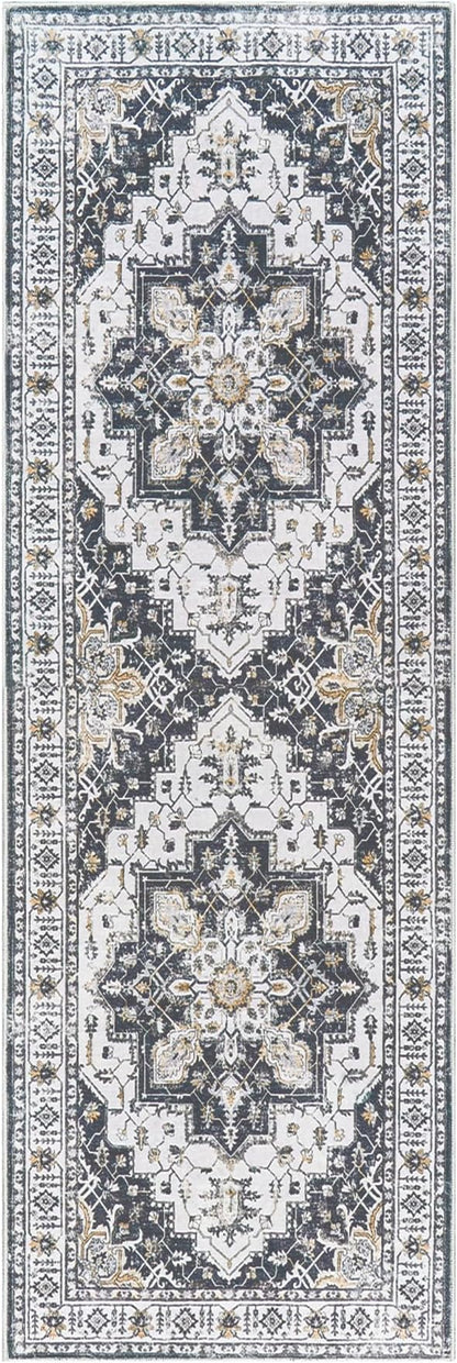 Madane Runner Rug 2'6''x8' Kitchen Runner, Hallway Runner Printed Vintage Washable Rugs Soft Non-Slip Low Pile Runners for Hallways Laundry Room Rug Distressed Rug, Black