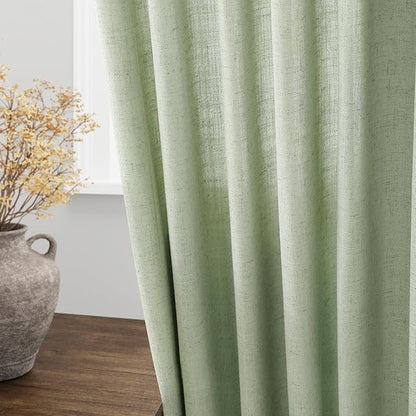 Nanspring Mist Sage Linen Curtains Semi Sheer 96 Inches Long 2 Panels Set for Living Room Back Tab Rod Pocket Light Filtering Drape for Bedroom Modern Farmhouse Coastal Decor Protect Privacy 52x96