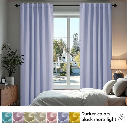 Deconovo Blackout Curtains, Thermal Insulated, W42 x L63 2 Panels, Back Tab, Machine Washable, Room-Darkening Drapes for Bedroom/Living Room Light Purple