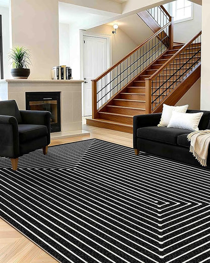 Latte&Fog 8x10 Area Rugs for Living Room, Large Modern Abstract Washable Rug, Boho Non Slip Low Pile Carpet for Indoor Bedroom Dining Room, Office, Dorm, Classroom, Farmhouse and Kids Room