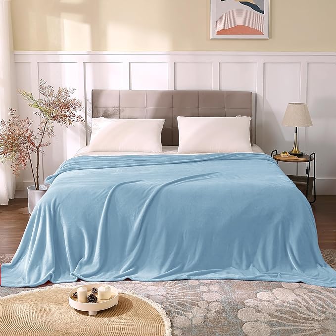 BEDELITE Fleece Blanket King Size Blankets for Bed, Luxury Plush Cozy Fuzzy Blanket 108x90 inches, Super Soft Warm Lightweight Throw Blanket All Seasons Suitable, Washed Blue