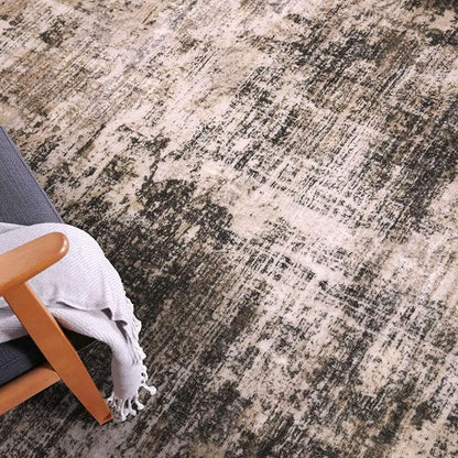 IOHOUZE Abstract Area Rugs 5x7 Ft Washable Rugs for Living Room, Non Slip Dining Room Rug, Printed Faux Wool Rugs for Bedroom, Floor Carpet for Kitchen Nursery Playroom, Brown/Rust