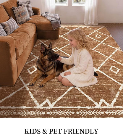 YIHOUSE Western Rugs for Living Room, 6x9 Moroccan Area Rug, Aztec Burnt Orange Large Rug, Southwestern Soft Low-Pile Washable Rugs for Bedroom, Dining Room