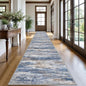 KOZYFLY Modern Abstract Washable Runner Rug 2.6x20 Hallway Runners Non-Slip Soft Kitchen Runner Rugs, Blue Rust 20 Foot Carpet Runner for Stair Entryway Bathroom Laundry Room Foyer