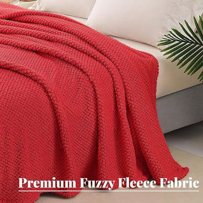 Whale Flotilla Extra Large Fuzzy Fleece Throw Blanket for Couch, 50x70 Inch Fluffy Warm Soft Jacquard Blankets for All Season, Lightweight and Cozy, Red