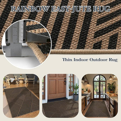 Lahome Enfys Modern Geometric Outdoor Easy Jute Rug, 3x5 Indoor Outdoor Rugs for Living Room Black Entryway Carpet, Farmhouse Washable Non Slip Carpet for Patio Courtyard Bedroom
