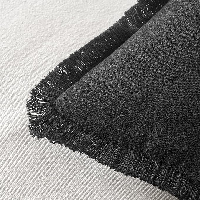 MIULEE Decorative Throw Pillow Covers Neutral Linen Fringe Throw Pillows Euro Shams Set of 2 Black Boho Farmhouse Cushion Covers for Couch Sofa Bed Living Room Spring Home Decor 22x22 Inch