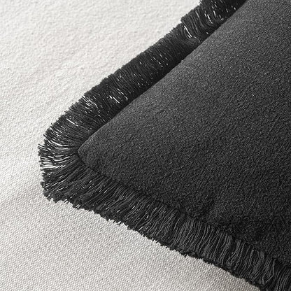 MIULEE Decorative Throw Pillow Covers Neutral Linen Fringe Throw Pillows Euro Shams Set of 2 Black Boho Farmhouse Cushion Covers for Couch Sofa Bed Living Room Spring Home Decor 24x24 Inch