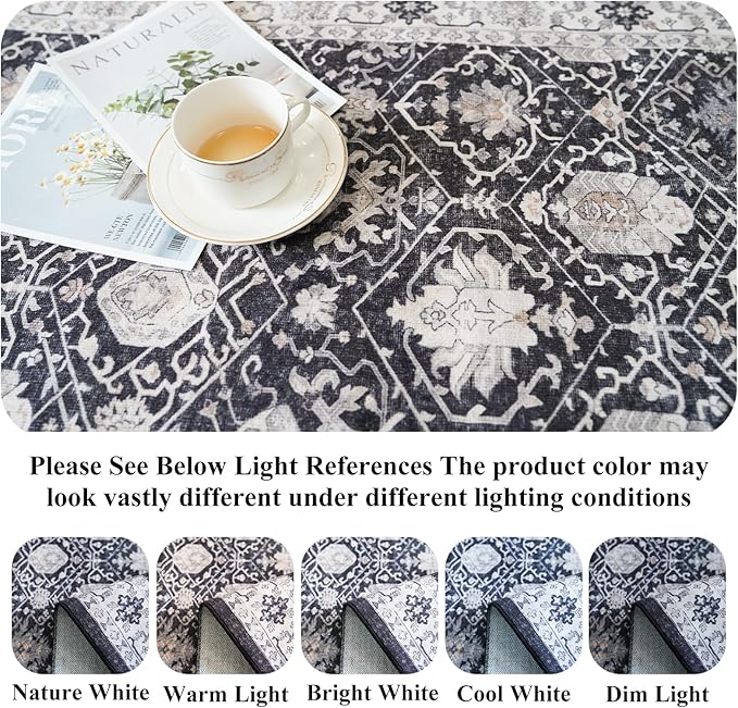 Hallway 2x5 Washable Runner Rug: Oriental Stain Resistant Kitchen Entryway Rugs Farmhouse Ultra Soft Bathroom Bedroom Print Floor Mat Thin Non Slip Indoor Carpet for Living Room Laudry(2X5,Black)