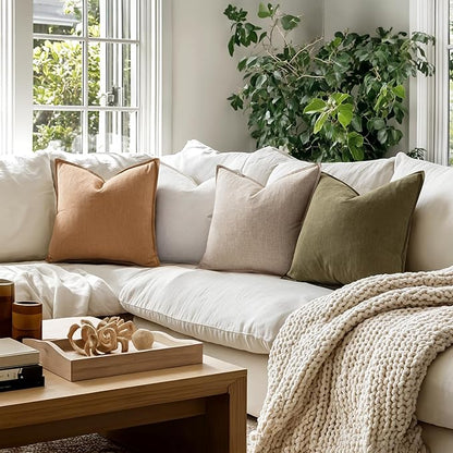 MIULEE Brown Linen Pillow Covers Pack of 4 Decorative Natural Solid Throw Pillow Covers Soft Accent Boho Farmhouse Couch Pillowcases Modern Spring Home Decors for Living Room Bed Sofa 18x18 Inch