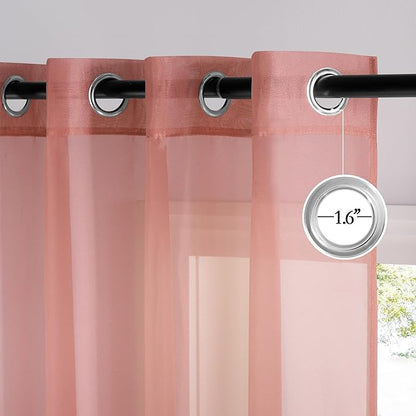 NICETOWN Coral Pink Sheer Window Curtains for Princess Room, Grommet Voile Sheer Window Treatment Light Filtering for Bedroom/Girls Room, W54 x L84, 2 Panels