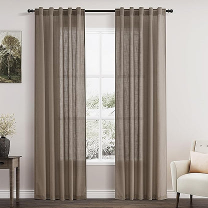 Dark Taupe Linen Curtains 84 Inch Length 2 Panels for Bedroom Back Tab Pocket Semi Sheer Light Filtering Curtains Burlap Textured Farmhouse Curtain for Living Room Dining Room Aesthetic Decor 40x84