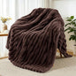 Exclusivo Mezcla Fleece Throw Blanket for Couch, Super Soft Striped Jacquard Bed Blanket, Lightweight Fuzzy Cozy for All Seasons, 50x60 Inches, Coffee