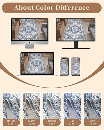Madane Washable Runner Rug - 2x8 Runners for Hallways Kitchen Non-Slip Runner Rugs Ultra-Thin Laundry Room Rug Throw Carpet Runner for Entrance Living Dinning Room Foyer (Navy/White, 2 x 8)