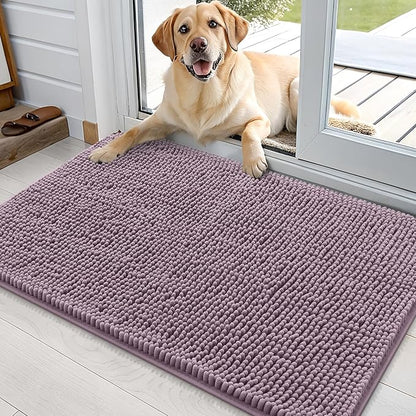 OLANLY Dog Door Mat for Muddy Paws 35x24, Absorbs Moisture and Dirt, Absorbent Non-Slip Washable Doormat, Quick Dry Chenille Mud Mat for Dogs, Entry Indoor Entryway Carpet for Inside Floor, Deep Plum