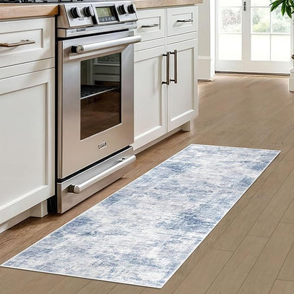 IOHOUZE Abstract Runner Rug 2x6 Ft Washable Runners for Hallways, Non Slip Kitchen Runner Printed Faux Wool Entryway Runner Indoor, Modern Abstract Floor Carpet for Hall Bedroom, Light Blue Grey