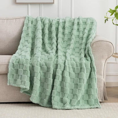 Sage Green 300GSM Fluffy XL Throw Blanket Soft Fleece Bed and Couch Blankets for Bedroom, Farmhouse, and Aesthetic Room Decor 5070
