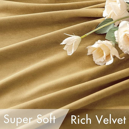 MIULEE Velvet Curtains 84 inches - Luxury Curtains for Bedroom Living Room Room Darkening Thermal Insulated Super Soft Window Drapes Rod Pocket & Back Tab, Golden, W52 x L84 inches, 2 Panels
