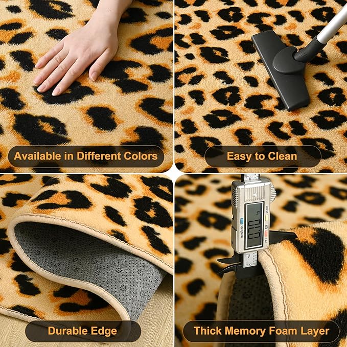 Amearea Soft Leopard Rugs for Bedroom Living Room, 3x5 Modern Cheetah Print Thickened Memory Foam Rug, Fluffy Indoor Washable Animal Rug Carpet for Kids Boys Girls Dorm Nursery Room Home Decor, Khaki