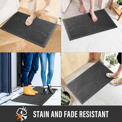 HIYARD Sturdy Front Door Mat, Absorbent Muddy Dirt Resist Welcome Door Mats Outdoor Indoor, Stain and Fade Resistant, Non-Slip Backing Entry Mat Low Profile Doormat for Entryway, 60×36, Grey