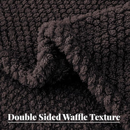 Whale Flotilla Queen Size Fuzzy Fleece Blanket, Fluffy Warm Soft Jacquard Bed Blankets for All Season, Lightweight and Cozy, 90x90 Inch, Coffee