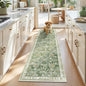 Yamaziot Washable Runner Rug 2x7 – Non Slip Boho Floral Hallway Runner Rug with Rubber Backing, Low Pile Wool Distressed Carpet for Kitchen, Laundry, Bedroom, Entrance, Mottled Green
