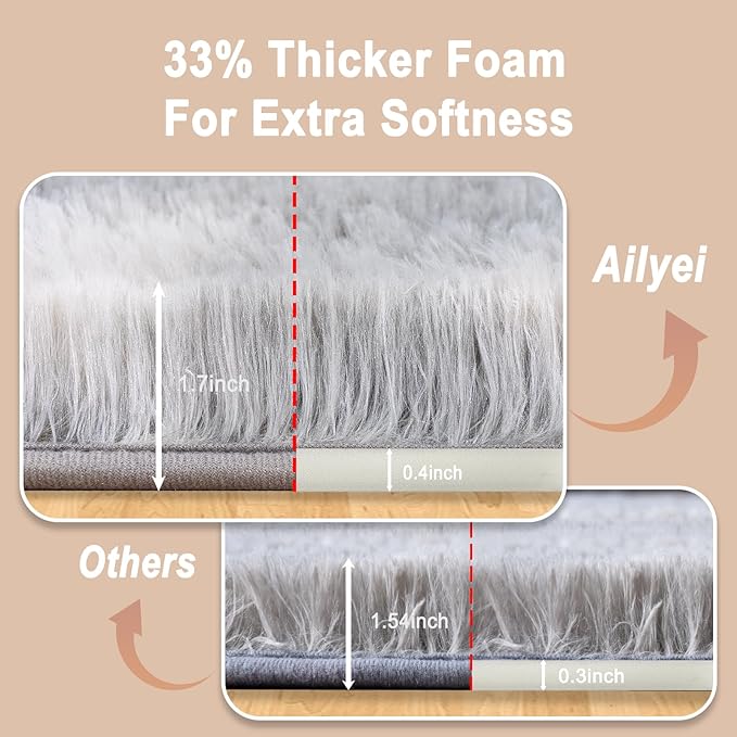 Ultra Soft Runner Rugs for Bedroom Hallways with Upgraded Non-Slip Rubber Backing & Thick Memory Sponge, 2x8 Feet Fluffy Shag Throw Area Rug for Bedside Dorm Tie-dye Light Grey