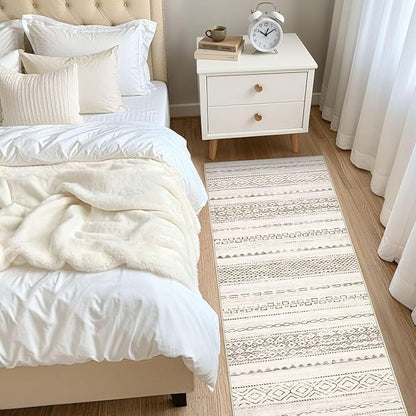 Nakagishi Runner Rug Kitchen Washable Rugs: 3x8 Non-Slip Boho Soft Modern Stain Resistant Indoor Floor Neutral Farmhouse Throw Carpet for Hallway Bathroom Laundry Room Entryway Bedroom- Brown