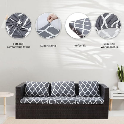 8Pcs Stretch Patio Cushion Covers,Outdoor Couch Covers Replacement,Outdoor Couch & Sofa Slipcovers,for Patio Furniture Cushion Covers,Washable Reusable Furniture Protector (BTC02-Gray,Cover Only)