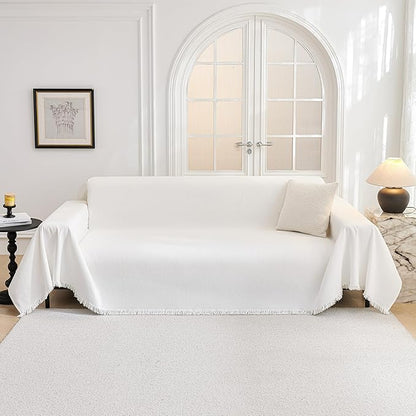 MYSKY HOME Couch Cover for Dogs Washable Couch Covers for 3 Cushion Couch Sofa Super Soft Sofa Slipcover Non Slip Sofa Cover, Chenille Sofa Covers for Dogs, Furniture Protector, 71"x150", White