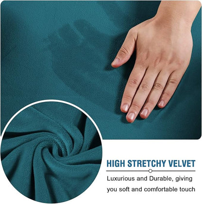H.VERSAILTEX Wingback Chair Covers Velvet Plush Wing Chair Slipcover 1 Piece High Stretch Wing Back Chair Slipcovers Sofa Cover Furniture Cover with Elastic Bottom, Deep Teal