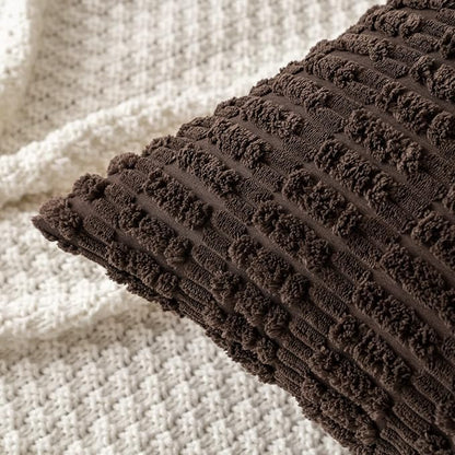 MIULEE Pack of 2 Corduroy Decorative Throw Pillow Covers 20x20 Inch Soft Boho Striped Pillow Covers Modern Farmhouse Home Decor for Sofa Living Room Couch Bed Dark Brown